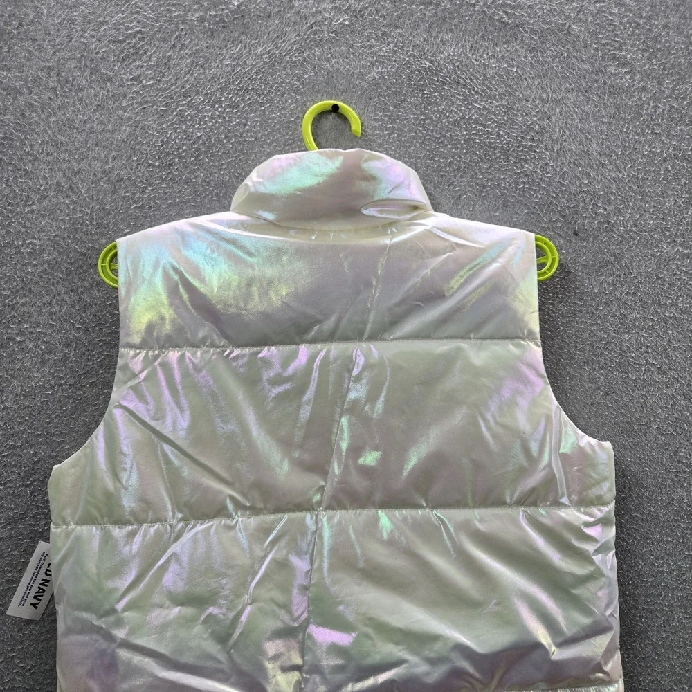 Old Navy Girls Jacket XL (14-16) White Puffer Vest Holofoil Sleeveless NWT